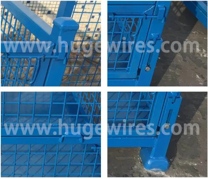 Cage Wire Mesh Gas Cylinder with Wheels Foldable Metal Pallet Collapsible Bin Box Storage Container