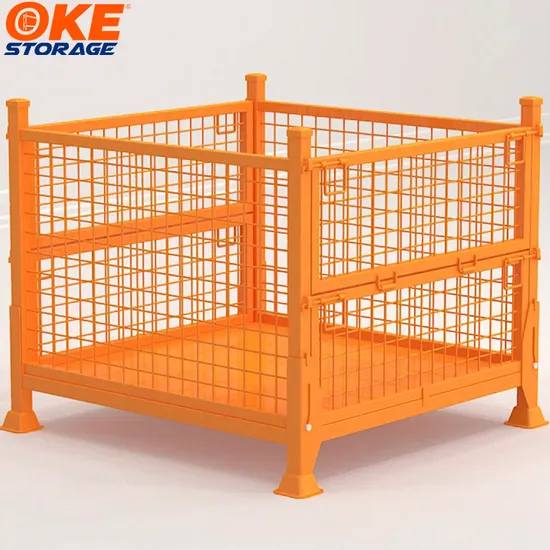 Conteneur empilable pliable pliable de cage de petit pain de grillage métallique en acier de stockage d'entrepôt